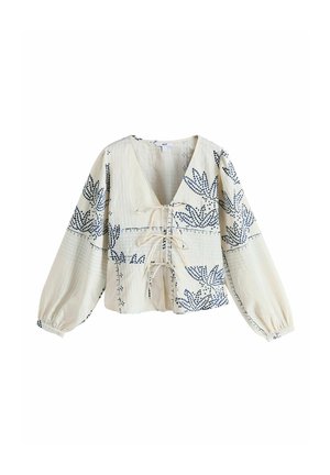 Next, REGULAR FIT - TIE-NECK LONG SLEEVE BLOUSE . - Blusa - ecru jacquard blue floral print