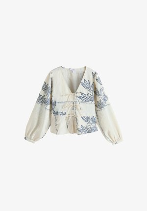 Next, REGULAR FIT - TIE-NECK LONG SLEEVE BLOUSE . - Blusa - ecru jacquard blue floral print