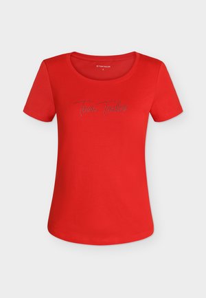 TOM TAILOR, T-SHIRT WITH LOGO PRINT - Print T-shirt - soft scarlet red