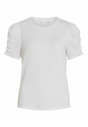 Weiße, kurzärmelige Bluse mit Struktur, Rundhalsausschnitt und gerafften Puffärmeln, hergestellt von VILA.