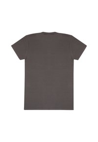 Grijze katoenen t-shirt met korte mouwen, ronde hals en eenvoudig ontwerp. Gladde textuur zonder zichtbare patronen of graphics.