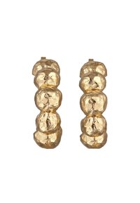 Boucles d'oreilles en or avec un design texturé composé de formes sculptées irrégulières et d'accents sphériques. Les finitions métalliques offrent une qualité réfléchissante.