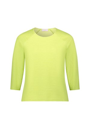 Haut vert citron avec une texture côtelée, un col rond et des manches trois-quarts. Fabriqué à partir d'un matériau doux et extensible.