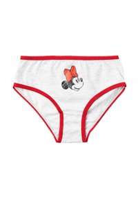Lingerie di cotone bianco con rifiniture rosse, caratterizzata da una stampa di un design di personaggio in bianco e nero con un fiocco rosso sul davanti.