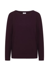 Viininpunainen pitkähihainen neulepaita, jossa on ribbineulos, pyöreä kaula-aukko ja suora helma. Sisäpuolella on ”CECIL”-merkitty lappu.