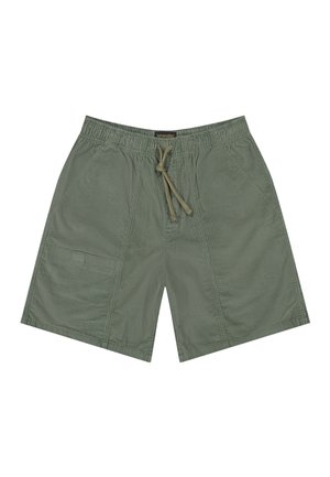 Zelene priložnostne kratke hlače z elastičnim pasom, nastavljivim vrvico za zategovanje, dvema sprednjima žepoma in majhnim bočnim žepkom.