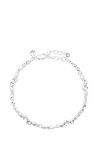 Bracelet en argent avec des perles lisses en alternance et des cristaux transparents, doté d'un fermoir en pince de homard et d'une chaîne réglable pour un ajustement optimal.