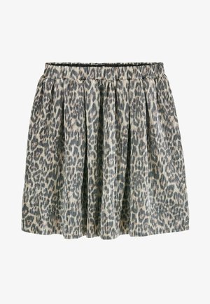 Plissé rok met elastische tailleband in beige en zwart luipaardprint.