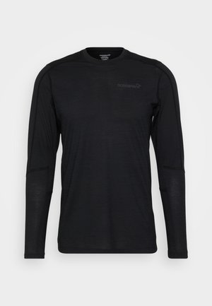 Chemise à manches longues noire en tissu léger et texturé. Dotée d'un col rond et d'un logo discret sur la poitrine.