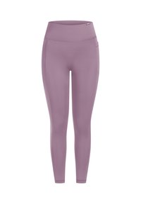 Lichtpaarse leggings met een hoge tailleband, een gladde textuur en zijzakken. Gemaakt van rekbare, ademende stof.