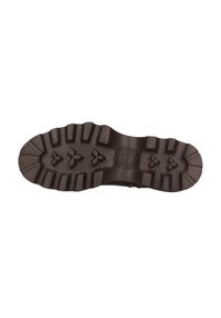 Brun gummi støvlesål med et struktureret dækmønster, der har dybe furer og grebsstopper for forbedret greb og holdbarhed.
