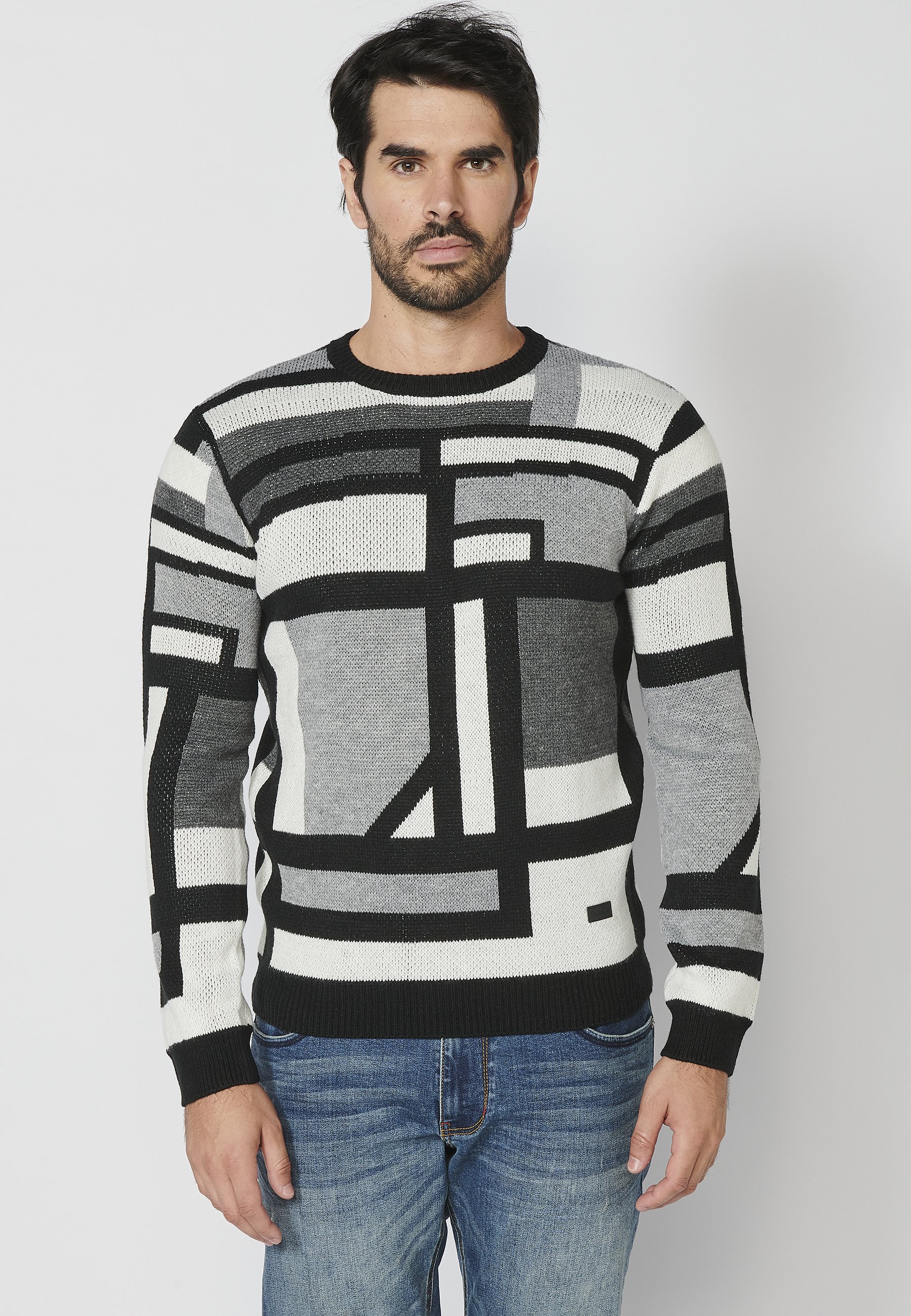Maglione Uomo Due Colori Girocollo: Koroshi In Cotone 100% Blu Petrolio - Morbido E Versatile