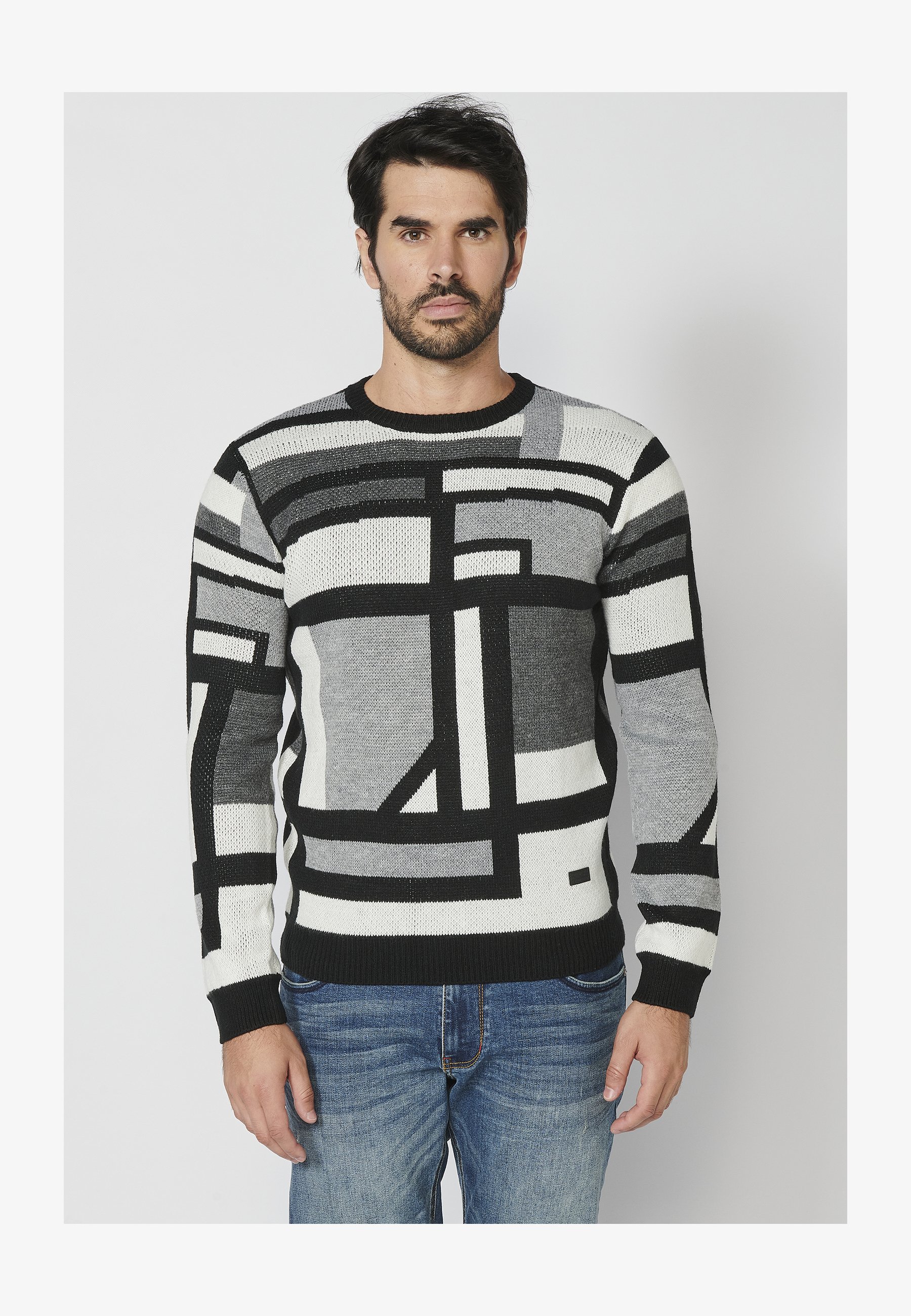 Maglione Uomo Due Colori Girocollo: Koroshi In Cotone 100% Blu Petrolio - Morbido E Versatile
