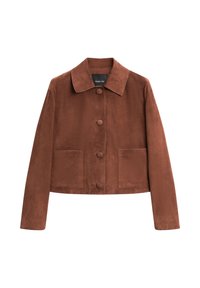 CROPPED WITH BUTTONS - Leather jacket - mottled brown