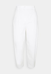 Vita, högmidjade byxor med rak benstruktur. Tillverkade av ett slätt tyg, med en framknäppning och pin-tuck detaljer.