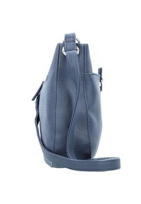 Marineblaue Lederhandtasche mit strukturiertem Oberflächen, verstellbarem Tragegurt und einer Seitentasche mit Reißverschluss für zusätzlichen Komfort.