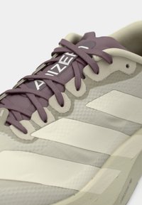 Αθλητικό παπούτσι ανοιχτού γκρι με μοβ λεπτομέρειες, υφή πάνω μέρους, εμφανείς λευκές ρίγες και επενδεδυμένη γλώσσα με το λογότυπο «ANIZER».