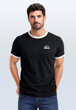 Neverless, HERREN T-SHIRT RETRO KONTRASTBUND - DESIGN MOUNTAIN - PRINTSHIRT - T-Shirt print - schwarz weiß