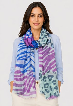 Faera, LEICHT TRANSPARENTER SCHAL FEINES MUSTER STREIFEN TIERDRUCK - Scarf - petrol
