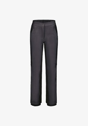 Pantaloni invernali neri isolati con tasche laterali con cerniera e polsini elastici, progettati per attività all'aperto in condizioni di freddo.