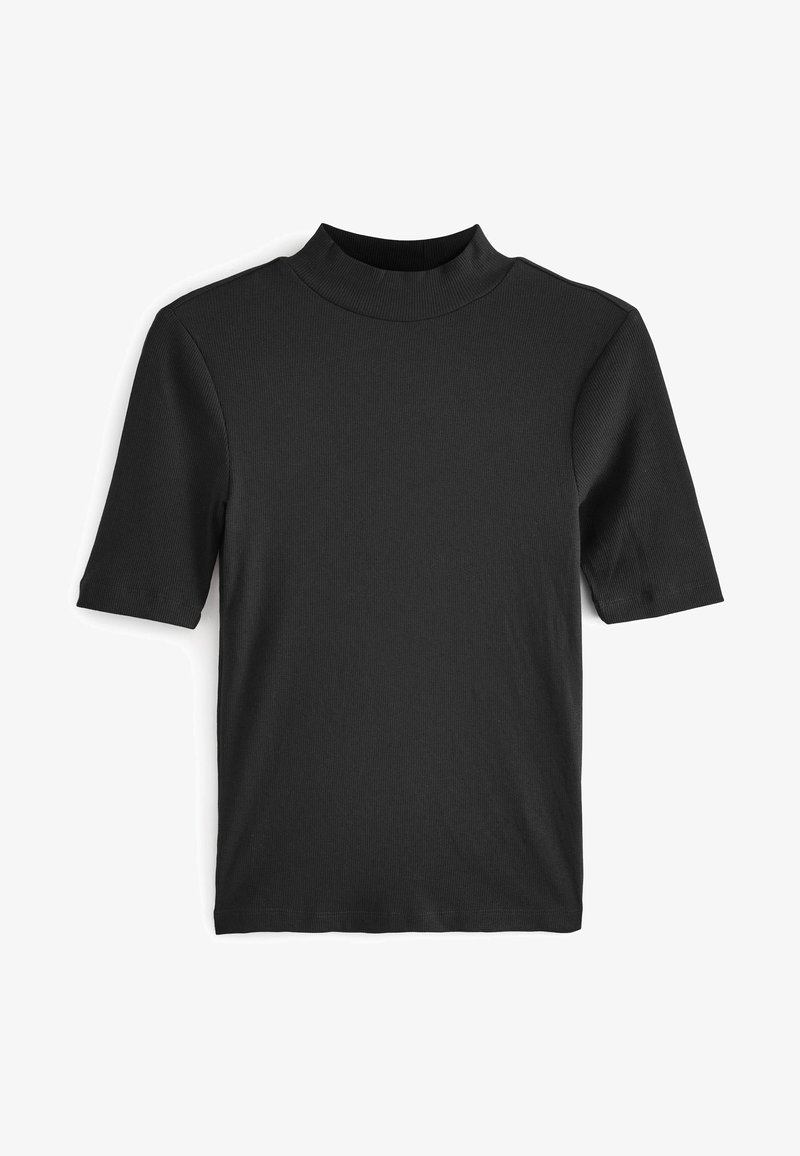 Half Sleeve Black High Neck Short Sleeve Top WOMEN'S 1*1 RIBBED