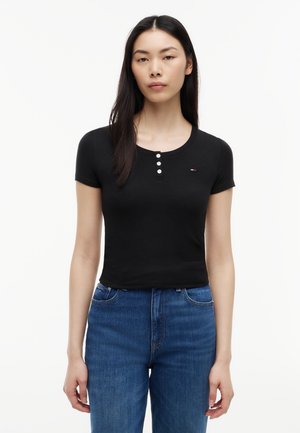 Tommy Jeans, SLIM HENLEY TEE - T-Shirt print - black
