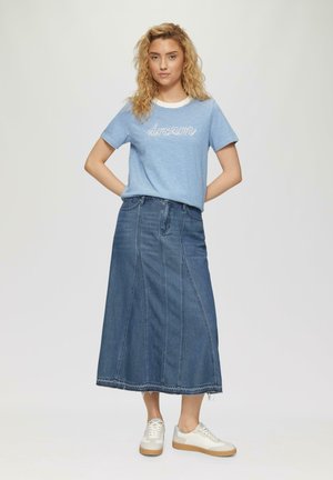 s.Oliver AUSGESTELLTER MIDI AUS MIT AUSGEFRANSTEM SAUM - A-Linien-Rock - blau