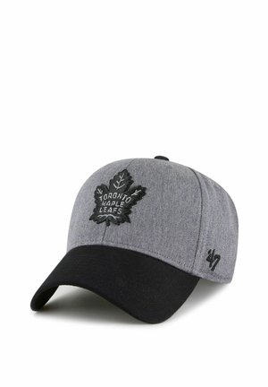 Graue und schwarze Baseballkappe mit Toronto Maple Leafs-Logo auf der Vorderseite und '47 Brand-Logo an der Seite.