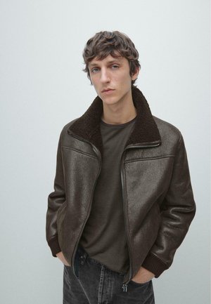 SHORT  - Leren jas - mottled dark brown