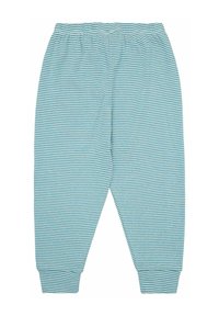 Pantaloni a righe turchesi e bianchi realizzati in morbido cotone, con una vita elasticizzata e polsini affusolati per una vestibilità aderente.