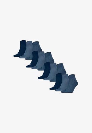 Set med tio ankelsockar i varierande nyanser av marinblått och grått. Har ribbade muddar och en slät textur. Varje par har en subtil logotyp.