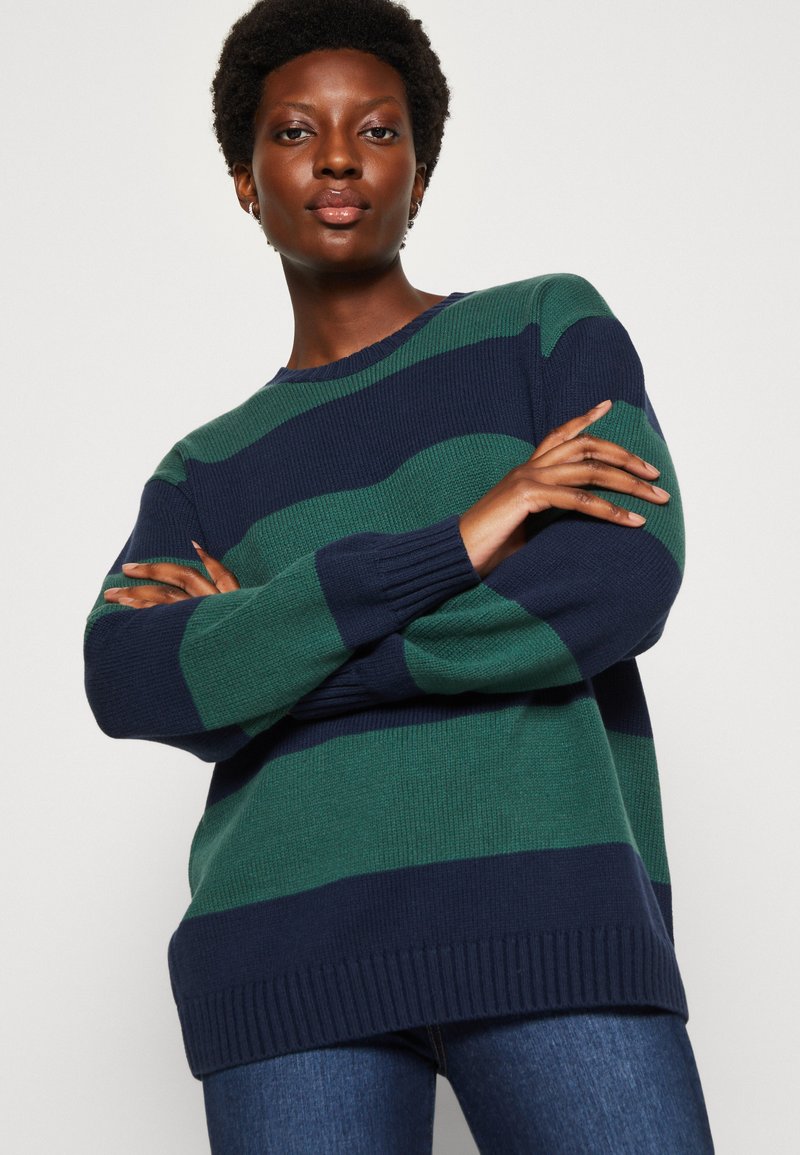 Hollister Co. CREW SWEATER STRIPES - Jumper - trekking/navy/dark green -  Zalando.co.uk