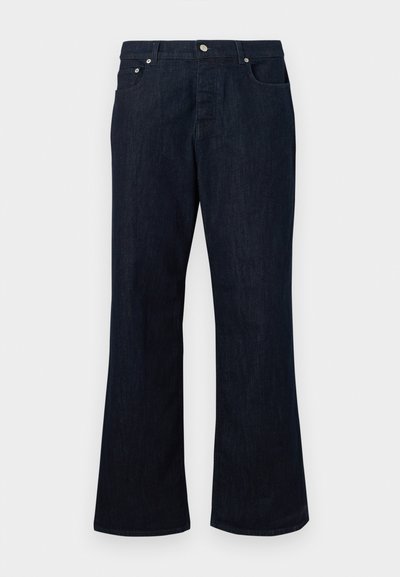 Σκούρο μπλε τζιν με ίσια γραμμή, κούμπωμα με κουμπί και φερμουάρ μπροστά, και δύο μπροστινές τσέπες με τρουκς.