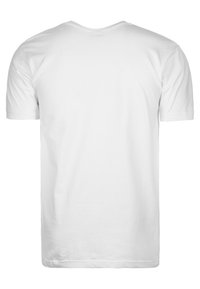 Witte katoenen t-shirt met korte mouwen, een ronde hals en een gladde textuur. Achteraan is er een eenvoudige, ongecompliceerde uitstraling.