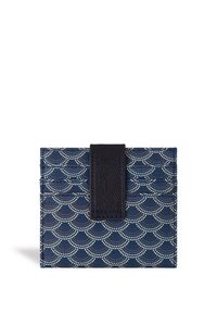 Navy cardholder featuring a textured wave pattern, centered black magnetic flap closure, set against a plain white background.
