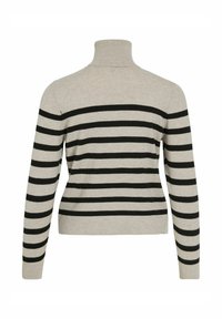 Ljusgrå polotröja med svarta horisontella ränder; figurnära design; långa ärmar; ribbade manschetter och nederkant; mjuk textur.