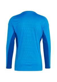 Koszulka sportowa z długim rękawem w jaskrawym niebieskim kolorze, z gładką fakturą, ciemnoniebieskimi bocznymi panelami i subtelnym diamentowym wzorem.