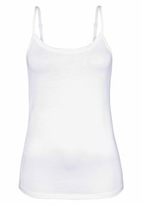 Canotta bianca in cotone con spalline sottili regolabili, dotata di un design senza cuciture e una texture morbida, ideale per sovrapposizioni o abbigliamento casual.