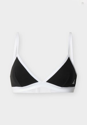 Μπικίνι τοπ σε ασπρόμαυρο τρίγωνο με λεπτές ρυθμιζόμενες τιράντες και μικρό λογότυπο στο κάτω δεξί κύπελλο.