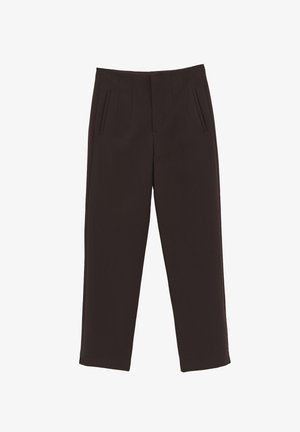 Sorte bukser med høj talje og lige ben, udstyret med lodrette syninger foran og sidelommer, vist mod en hvid baggrund.