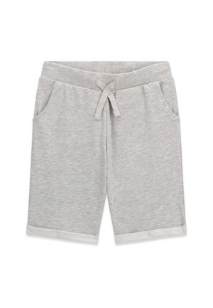 Jasnoszare, casualowe spodenki z elastycznym pasem, sznurkiem do regulacji, bocznymi kieszeniami i podwiniętymi nogawkami.