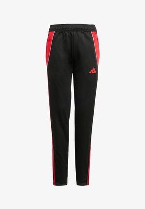 Crne atletske hlače s crvenim bočnim prugama i elastičnom waistband-om. Imaju mali crveni logo na donjoj lijevoj nozi. Izrađene su od glatkog, laganog materijala.