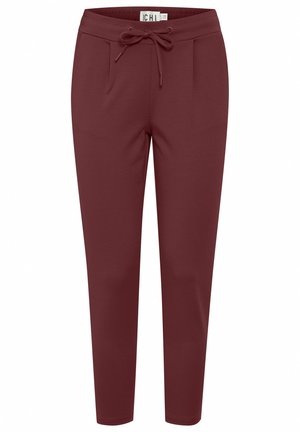 Burgundy joggerit, joissa on naru vyötäröllä, kaksi sivutaskua, kapenevat lahkeet ja sileä pinta. Suunniteltu mukavuutta ja rentoa käyttöä varten.