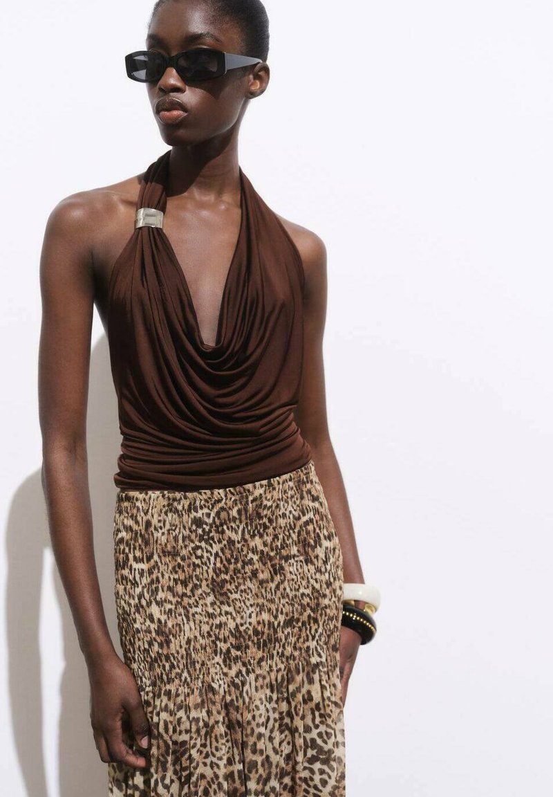 Mango LEOPARD-PRINT - Pliceret nederdel /Nederdele med folder - brown