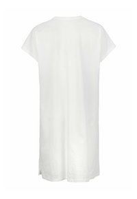 Vit kortärmad klänning i mjuk bomull. Har en enkel design, rund halsringning och sidoklägshål för lätt rörlighet.