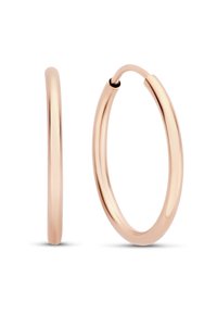 Roze gouden hoops met een glad, afgerond ontwerp, voorzien van een veilige sluiting en een gepolijste afwerking. Eenvoudig en veelzijdig.
