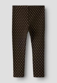Brune leggings med ribbet tekstur og lysegule polkadotter. Designet med elastisk midjebånd og tettsittende passform.