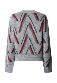 Hall hallipluus punase ja musta sikksakimustriga. Pehme tekstuur, pikkade varrukatega ja ümmarguse kaelusega. Lühendatud disain.