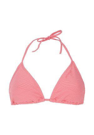 Roze bikini top met een driehoekvorm, een textuur met zigzagpatroon en verstelbare bandjes rond de nek en rug. Merklogo detail inbegrepen.
