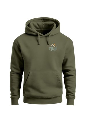 Neverless, HERREN HOODIE MIT LOGOPRINT - MOUNTAIN TRAIL NEVERLESS® - Hoodie - oliv